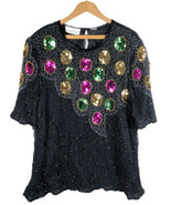 Vintage 1970s Laurence Kazar Silk Beaded Evening Wear Top Party Cocktail... - $37.89 CAD