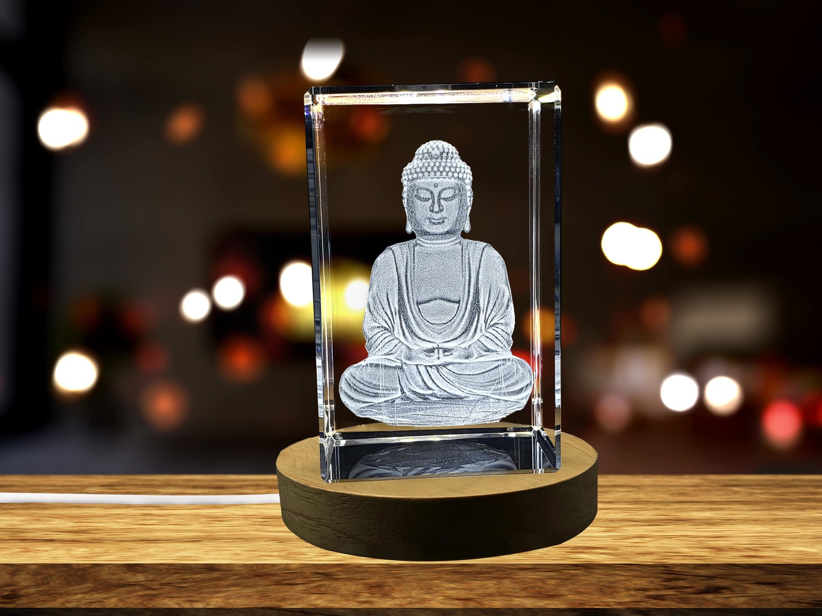 LED Base included | 3D Crystal Buddha Statue with LED Light