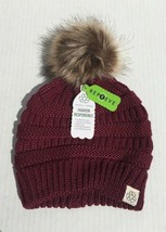 Hot item! Fur Pom Winter Knit Beanie Hat Skull Cap Solid Wine Recycle #B - £6.49 GBP