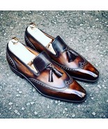 Handmade Men&#39;s Wingtip Brogue Tassels Shoe, Two Tone Brown Formal Loafer... - £101.67 GBP+