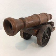 Vtg Spanish Inquistion 18&quot; Display Decor Solid Carved Wood Wheeled Cannon - £38.77 GBP