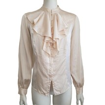Lafayette 148 New York cream long sleeve ruffle button down blouse top s... - £19.62 GBP
