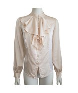 Lafayette 148 New York cream long sleeve ruffle button down blouse top s... - £19.66 GBP