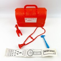 Vintage 60s Hasbro Orange Plastic Doctor Bag Kit Tools Stethoscope Name - $24.99