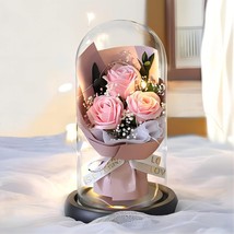The Gift Artificial Preserved Flower Ornament Rose Bouquet Flower with Glass Cov - £17.76 GBP