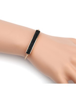 Rose Tone Bolo Bar Bracelet With Black Sparkling Crystals - $43.73 CAD