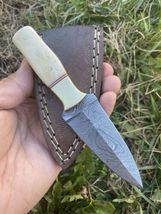 Custom Hand Forged Damascus Steel Dagger Boot Knife Double Edge Knife+ Sheath - £35.89 GBP