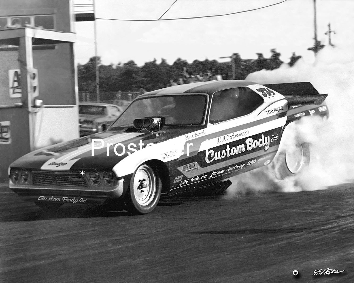 Primary image for TOM PROCK "Custom Body Dodge" Funny Car 8x10 B&W Drag Racing Photo Atco 1973