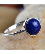 925 Sterling Silver Lapis Lazuli Round Stone Handmade Ring - $215.89 MXN+