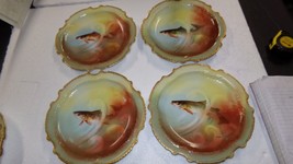 Antique Limoges Coronet Hand Painted Plates - France - Set of 4 Signed - Fish - £37.00 GBP