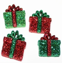 Christmas Present Gift Set 4 Glitter flat back Dollhouse Miniatures by Beth - £2.27 GBP