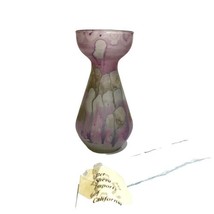 Hand Painted Blown Purple Israel Art Glass Vase Vintage With Original Ta... - $12.73