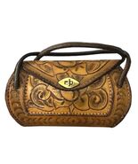 Vintage Floral Hand Tooled Leather Shoulder Bag BrownTwist-Lock Closure - $65.53 CAD
