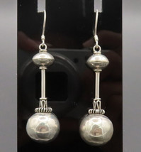 925 Silver - Vintage Double Beaded Carved Stick Neck Drop Earrings - EG12511 - £40.21 GBP