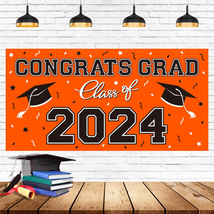 2024 Graduation Party Plastic Backdrop - 65&quot; X 32.7&quot; Congrats Grad Banner in Ora - £13.99 GBP