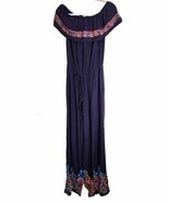 Chelsea &amp; Violet Romper Navy Blue Embroidered Floral Sz M Tassels Off Sh... - $41.04 CAD