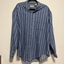 LL Bean Shirt Mens XL Blue Stipped vintage Heavy Cotton Button  Vtg denium - £15.38 GBP