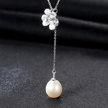 S925 Sterling Silver Necklace Freshwater Pearl Pendant Women Floral Products Wom - £15.75 GBP