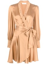 Zimmermann silk wrap mini dress in Sand - £290.37 GBP