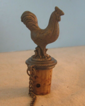Pewter Wine Bottle Cork / CHICKEN/ROOSTER /Stopper&amp; Chain Loop Used - £11.83 GBP