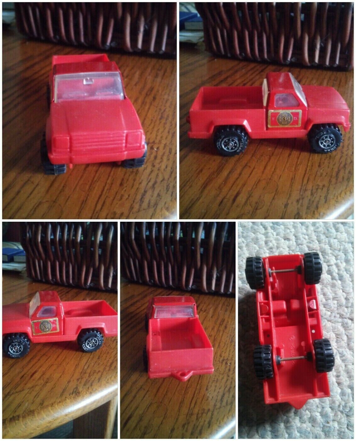 Vintage Smal Red Plastic Fire Department FD #3 Pickup Truck Tonka - £6.37 GBP