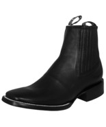 Mens Chelsea Ankle Boots Black Leather Western Dress Classic Pull On Squ... - $2,023.38 MXN
