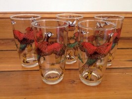 Vtg 5 High Ball Fowl Hunter Drink Glasses Ring-Necked Pheasant Duck Hunt... - $59.99