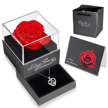 Valentines Day Gifts for Her Preserved Real Red Rose with I Love You Necklace - £29.22 GBP