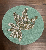 Tahari Beaded Christmas Charger Placemat New Dove Ivory Green Round - £25.88 GBP