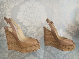 Christian Louboutin Une Plume Sling 120 Patent Leather Cork Wedge – Size  7 - $553.41