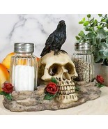 Ebros Day Of The Dead Raven Crow W/ Rose Skull Salt &amp; Pepper Shakers Hol... - $474.79 MXN
