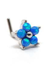 Opal Flower Nose Stud Blue AB 20g (0.8mm) Surgical Steel L Bend Pin Piercing - £5.56 GBP