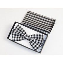 Men Bow Tie Hankie J.Valintin Formal Tuxedo, Business #BT9 Black White Checker image 5