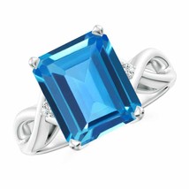 ANGARA Twist Shank Emerald Cut Swiss Blue Topaz Statement Ring - £877.49 GBP