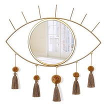 Decorative Metal Evil Eye Wall Mirror with Tassels for Bohemian Hanging Decor - £27.25 GBP