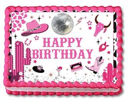 Pink Cowgirl Edible Image Western Theme Edible Birthday Cake Topper Fros... - £13.12 GBP