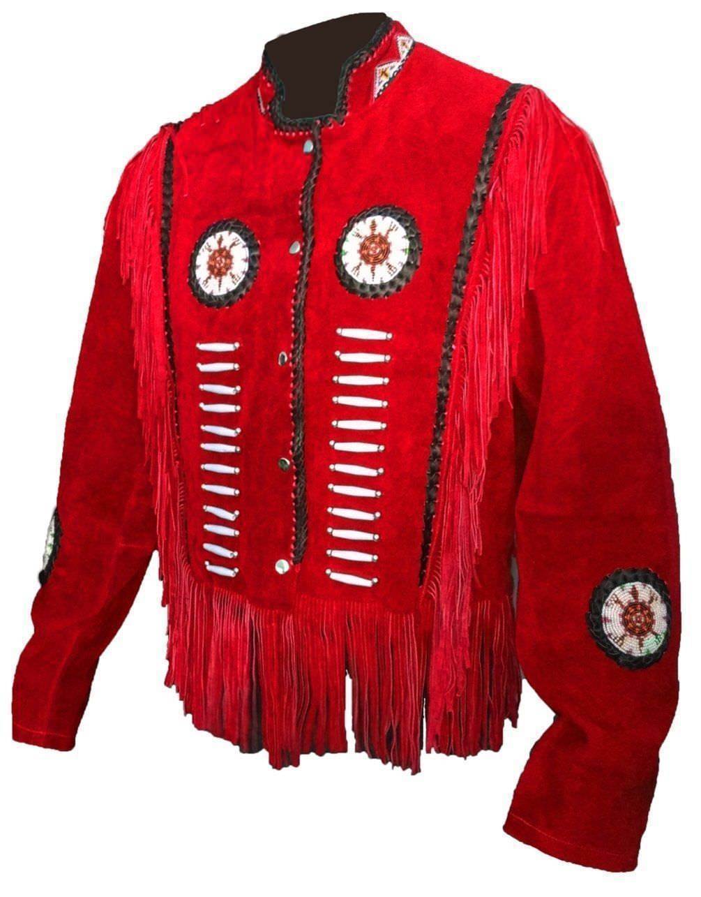 New Handmade Mens Western wear Red Suede Leather Jacket Fringe ALL SIZE
