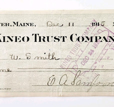 1915 Kineo Trust Company Bank Check E.A. Sampson Dover Maine Signed 7064... - $369.57 MXN