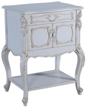 Side Table Louis XV Rococo Pretty Hand Carved Distressed White 1-Drawer 2-Doors - £1,042.58 GBP