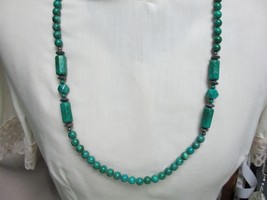 &quot;&quot;GREEN HOWLITE &amp; STERLING SILVER BEADS - LONG NECKLACE&quot;&quot; - LAND DOWN UNDER - $12.89