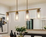 4-Light Linear Chandelier Pendant Light Fixture Brushed Brass Clear Glas... - $108.85