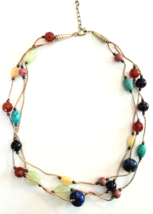 Sterling Silver Semi Precious Gemstone Triple Strand Necklace Turquoise, Lapis + - £18.68 GBP