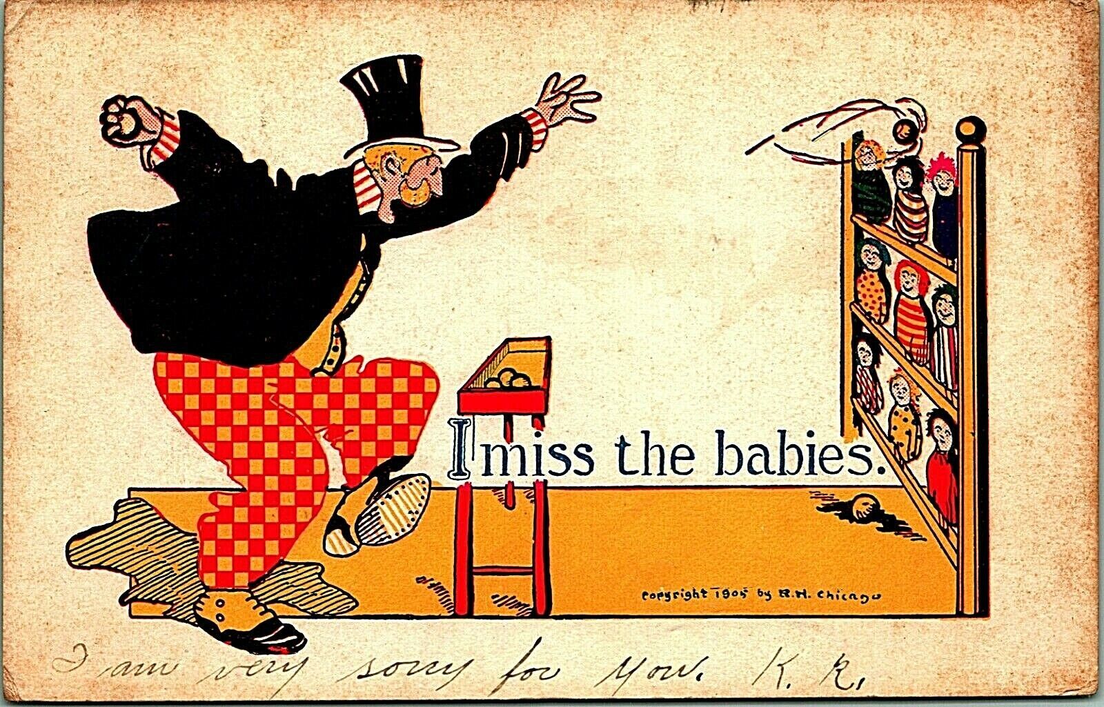 Primary image for Midway Carnival Game Humor Comic I Miss the Babies 1905 UDB Postcard