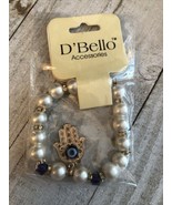 D&#39;Bello Accessories Hamza Bracelet With Pearls And Purple Beads New In P... - $4.94