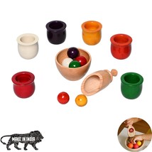 Wooden Color Sorting Toy Set of Balls Bowls for Early Learning &amp; Hand Eye Coord - £19.34 GBP