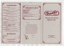 Frank&#39;s Place Menu N Woodlawn Wichita Kansas 1980&#39;s - £14.24 GBP