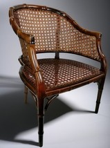1960s Faux Bamboo Rattan Caned Seat Arm Chair French Riviera Style Chino... - $692.99