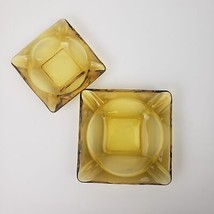 Anchor Hocking Nesting Ashtrays Honey Gold Amber Glass Square Cigar Cigarettes - £44.99 GBP