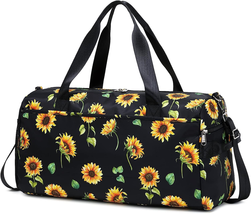 Weekender Carry on Bag, Large Overnight Bag for ladies, Sunflowers Black - $43.32