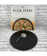 Heritage Pizza Stone 15&quot; Black Ceramic Round Free Pizza Cutter - $41.99